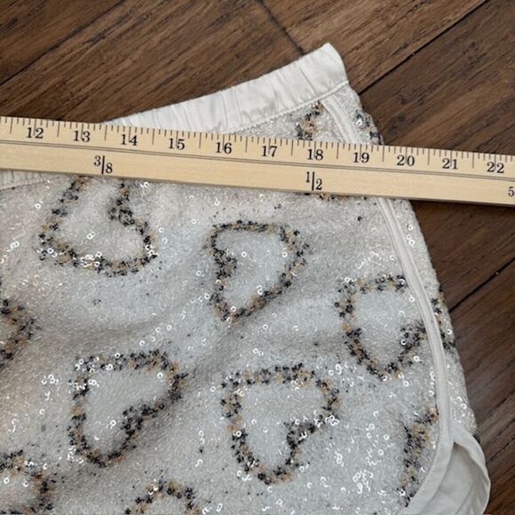 Victoria's Secret Sequin Hearts Shorts White Satin Drawstring Waist Size XL - Picture 3 of 9
